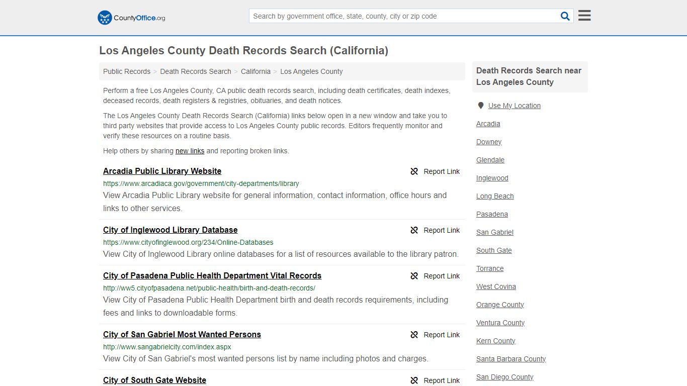 Los Angeles County Death Records Search (California)
