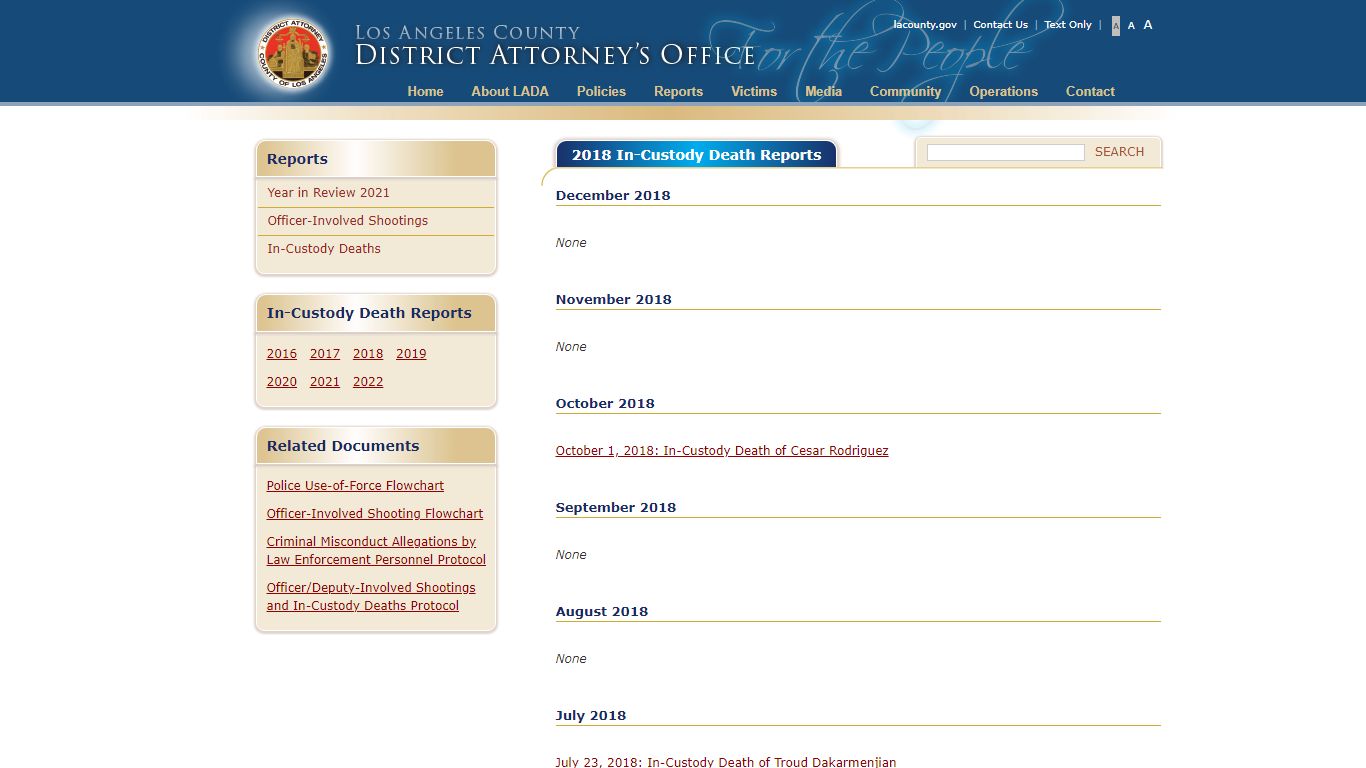 2018 In-Custody Death Reports - Los Angeles County District Attorney