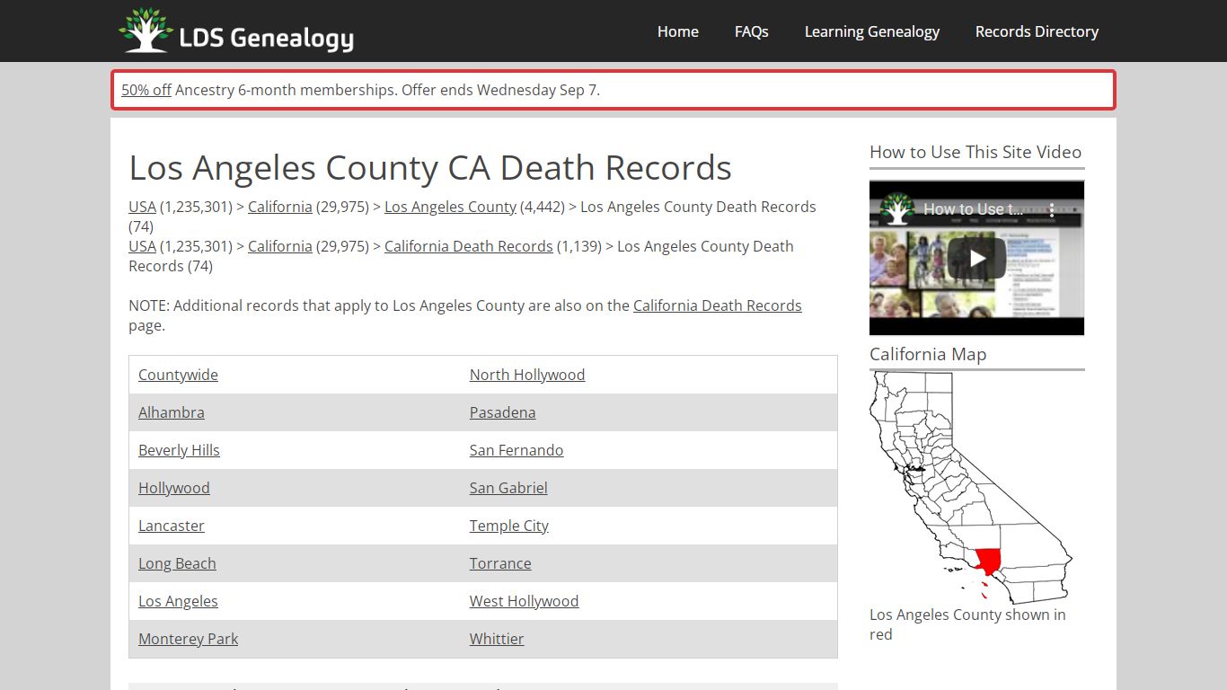 Los Angeles County CA Death Records - LDS Genealogy