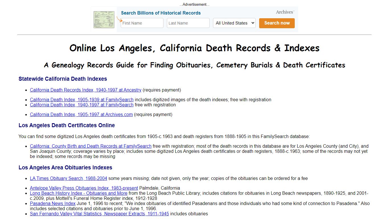 Online Los Angeles, California Death Records & Indexes